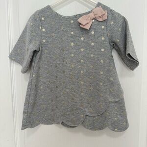 Maggie & Zoe Gray Tee with Gold Dots and Pink Bow
